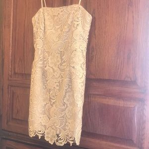 Adrianna Papell Champagne Strapless Lace Dress